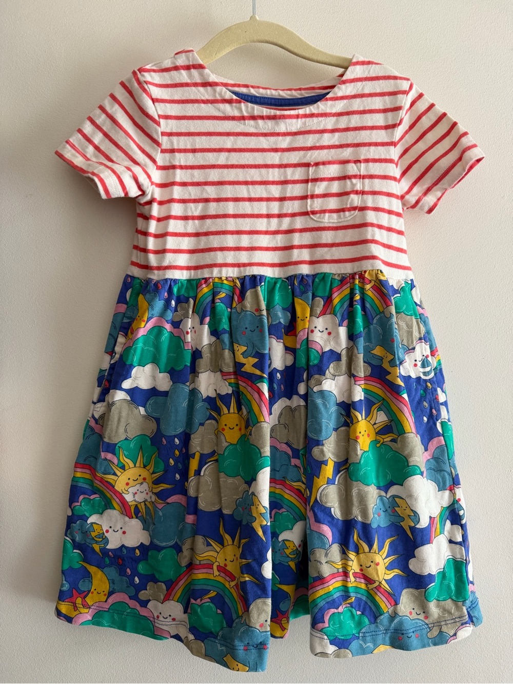 Mini Boden Dress with White & Red Striped Top with Rainbow Cloud Skirt